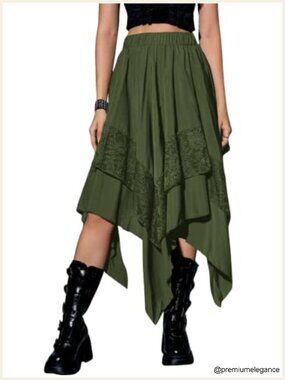 Renaissance Pirate Fairy Skirt Asymmetrical Lace Flowy Midi Gothic